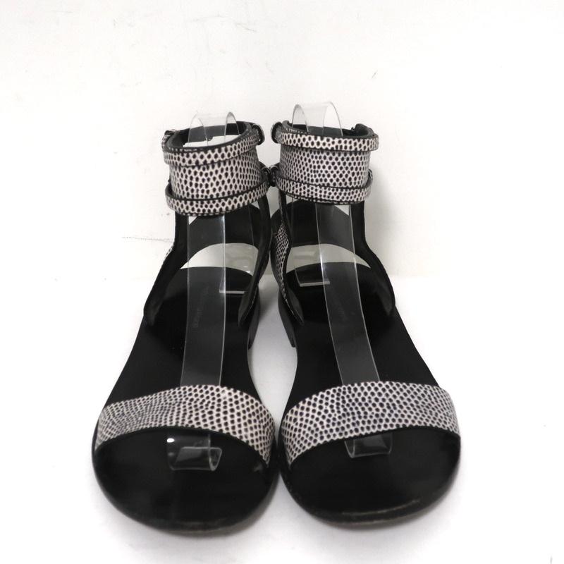 Alexander Wang Ankle Cuff Flat Sandals Alek White/Black Embossed Leather Size 37 - Celebrity Owned