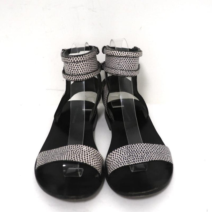 Alexander Wang Ankle Cuff Flat Sandals Alek White/Black Embossed Leather Size 37 - Celebrity Owned