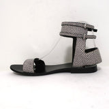 Alexander Wang Ankle Cuff Flat Sandals Alek White/Black Embossed Leather Size 37 - Celebrity Owned