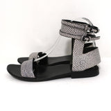 Alexander Wang Ankle Cuff Flat Sandals Alek White/Black Embossed Leather Size 37 - Celebrity Owned