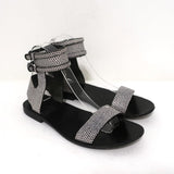 Alexander Wang Ankle Cuff Flat Sandals Alek White/Black Embossed Leather Size 37 - Celebrity Owned