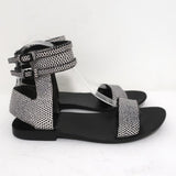 Alexander Wang Ankle Cuff Flat Sandals Alek White/Black Embossed Leather Size 37 - Celebrity Owned