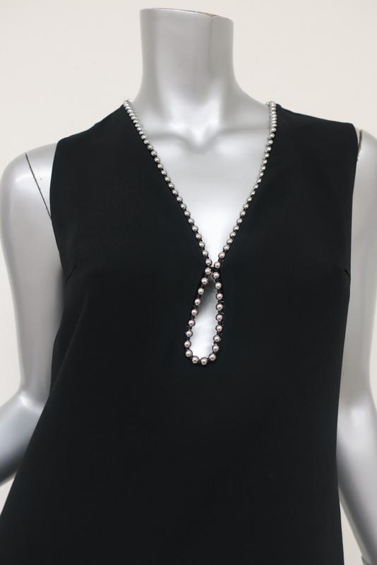 Alexander Wang Ball Chain Trim Keyhole Dress Black Crepe Size 2 Sleeveless Mini - Celebrity Owned