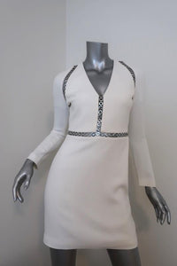 Alexander Wang Dress White Grommet-Trim Crepe Size 2 Long Sleeve Mini - Celebrity Owned