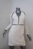 Alexander Wang Dress White Grommet-Trim Crepe Size 2 Long Sleeve Mini - Celebrity Owned