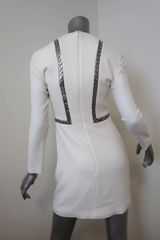 Alexander Wang Dress White Grommet-Trim Crepe Size 2 Long Sleeve Mini - Celebrity Owned