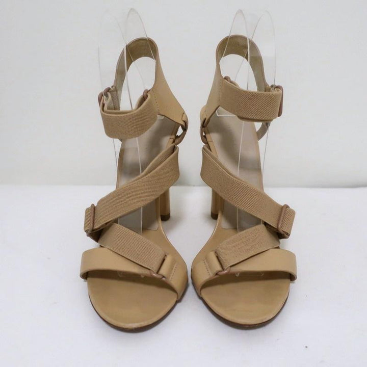 Alexander Wang Elastic Strap Sandals Nude Leather Size 38 Open Toe Heel - Celebrity Owned