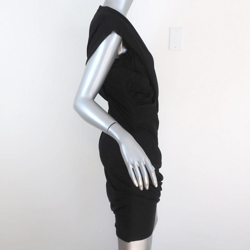 Alexander Wang Goddess Mini Dress Black Ruched Draped Slinky Pique Size 10 - Celebrity Owned