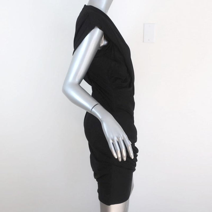 Alexander Wang Goddess Mini Dress Black Ruched Draped Slinky Pique Size 10 - Celebrity Owned