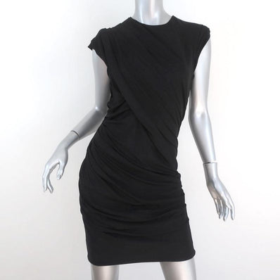 Alexander Wang Goddess Mini Dress Black Ruched Draped Slinky Pique Size 10 - Celebrity Owned
