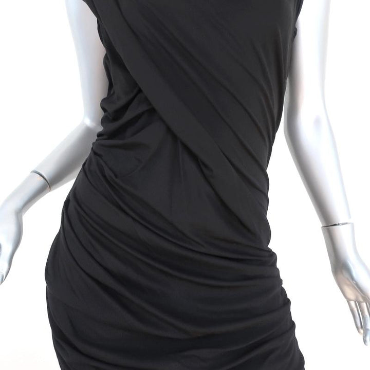 Alexander Wang Goddess Mini Dress Black Ruched Draped Slinky Pique Size 10 - Celebrity Owned