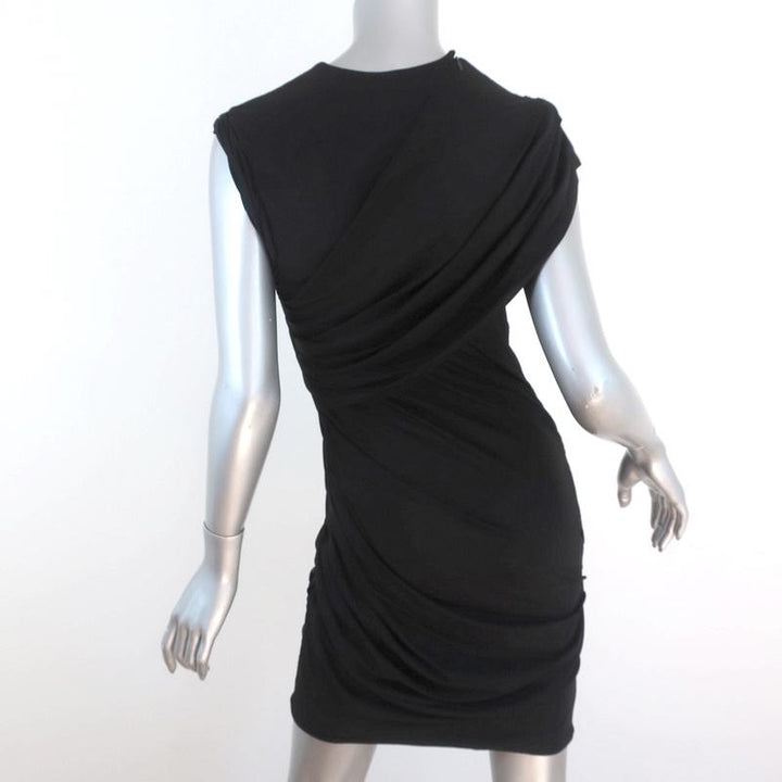 Alexander Wang Goddess Mini Dress Black Ruched Draped Slinky Pique Size 10 - Celebrity Owned