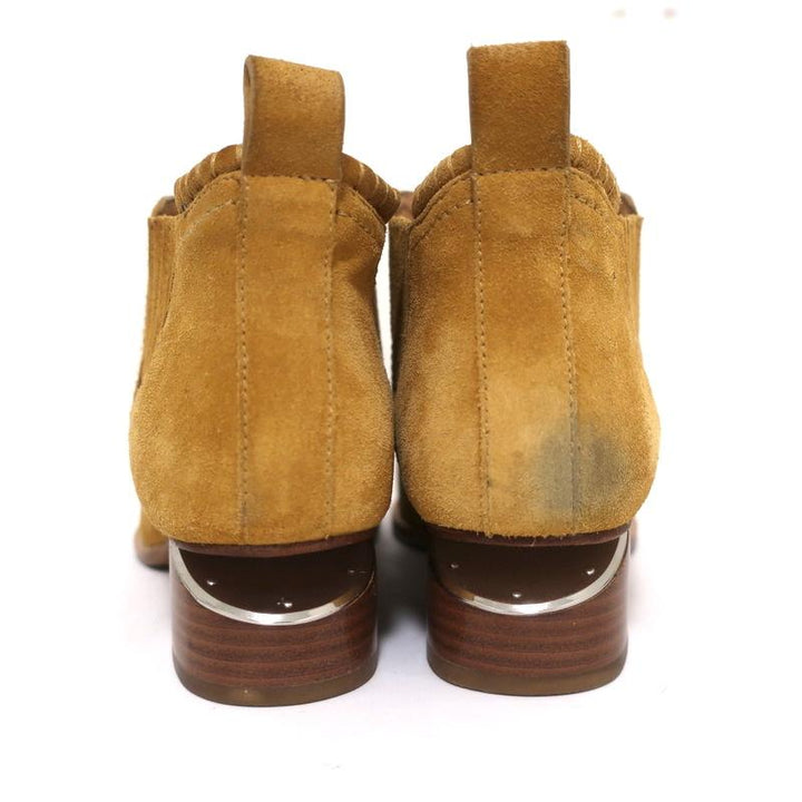 Alexander Wang Kori Ankle Boots Ochre Suede Size 38.5 Cutout-Heel Chelsea Bootie - Celebrity Owned