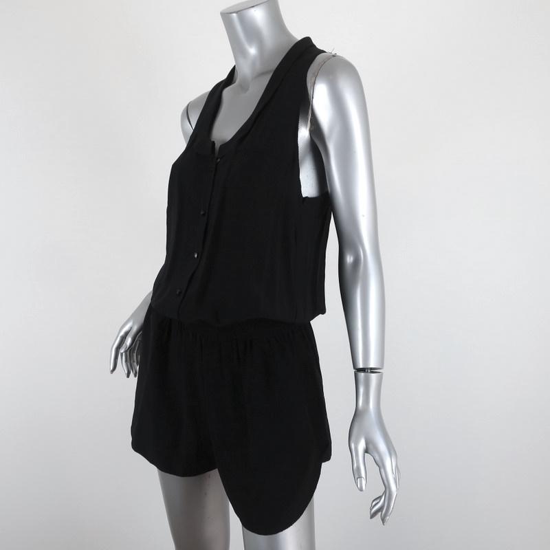 Alexander Wang Romper Black Silk Size 4 Sleeveless Button-Front - Celebrity Owned