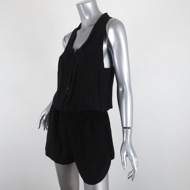 Alexander Wang Romper Black Silk Size 4 Sleeveless Button-Front - Celebrity Owned