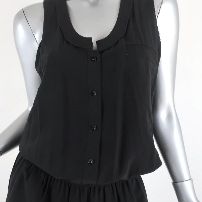 Alexander Wang Romper Black Silk Size 4 Sleeveless Button-Front - Celebrity Owned