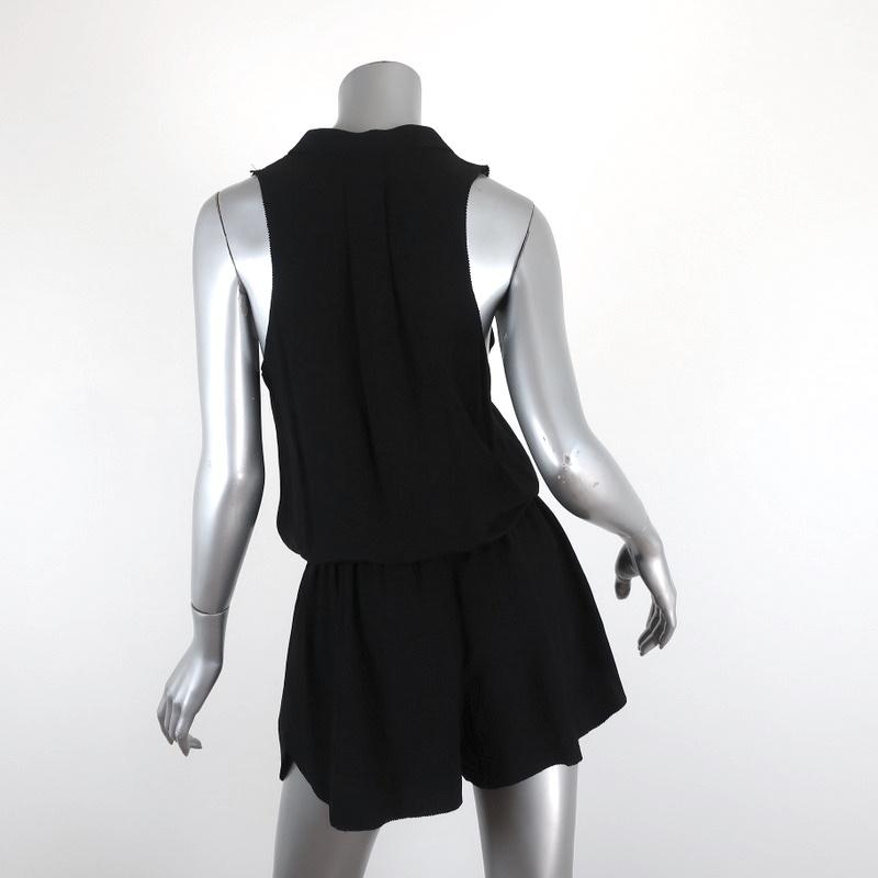 Alexander Wang Romper Black Silk Size 4 Sleeveless Button-Front - Celebrity Owned