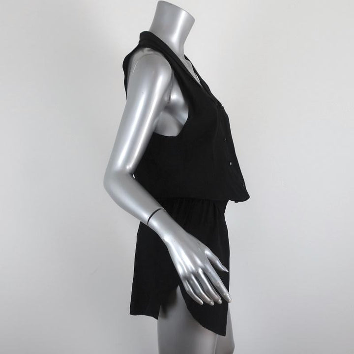 Alexander Wang Romper Black Silk Size 4 Sleeveless Button-Front - Celebrity Owned