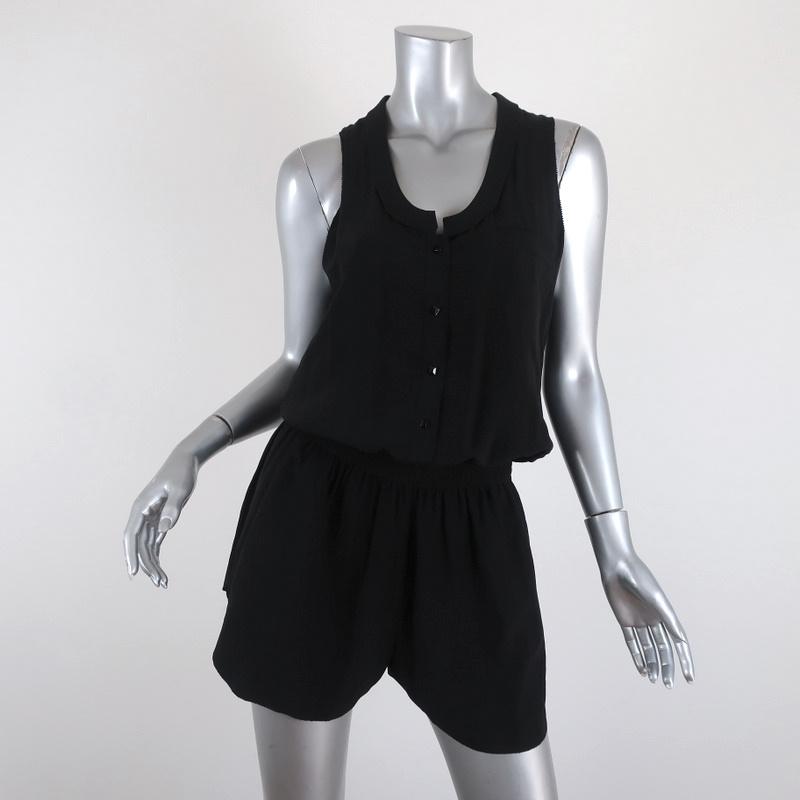 Alexander Wang Romper Black Silk Size 4 Sleeveless Button-Front - Celebrity Owned