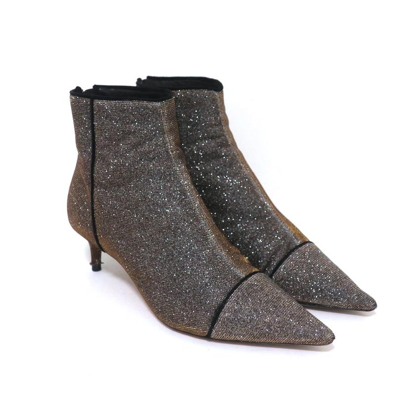 Alexandre Birman Ankle Boots Kittie Silver/Gold Metallic Lurex Booties Size 36.5 - Celebrity Owned