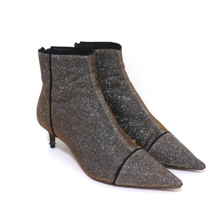 Alexandre Birman Ankle Boots Kittie Silver/Gold Metallic Lurex Booties Size 36.5 - Celebrity Owned
