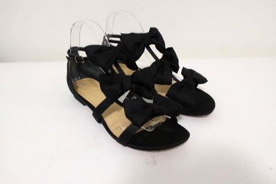 Alexandre Birman Cori Triple Bow Sandals Black Satin Size 39 Open Toe Flat - Celebrity Owned