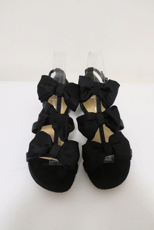 Alexandre Birman Cori Triple Bow Sandals Black Satin Size 39 Open Toe Flat - Celebrity Owned