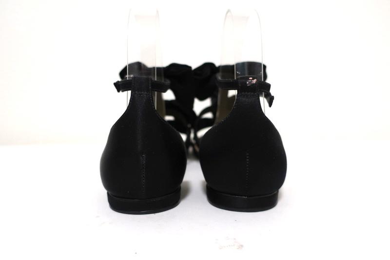Alexandre Birman Cori Triple Bow Sandals Black Satin Size 39 Open Toe Flat - Celebrity Owned