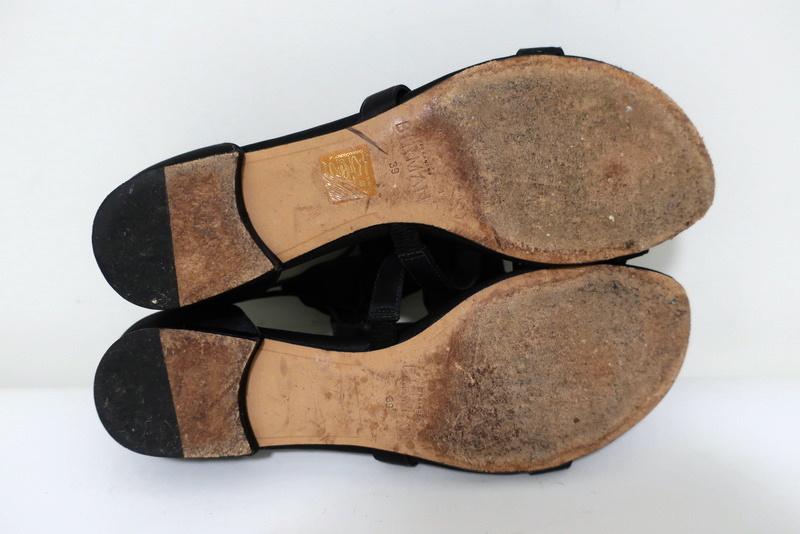 Alexandre Birman Cori Triple Bow Sandals Black Satin Size 39 Open Toe Flat - Celebrity Owned