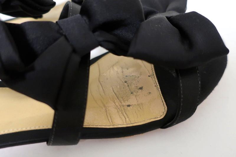 Alexandre Birman Cori Triple Bow Sandals Black Satin Size 39 Open Toe Flat - Celebrity Owned