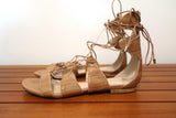 Alexandre Birman Gladiator Sandals Beige Eel Skin Size 38.5 Lace-Up Flat - Celebrity Owned