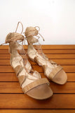 Alexandre Birman Gladiator Sandals Beige Eel Skin Size 38.5 Lace-Up Flat - Celebrity Owned