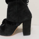Alexandre Birman Lorraine Ankle Boots Black Suede with Velvet Bows Size 37.5 - Celebrity Owned