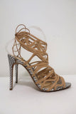 Alexandre Birman Melody Cage Sandals Nude Leather & White Snakeskin Size 39 NEW - Celebrity Owned