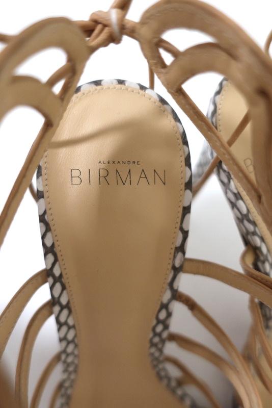 Alexandre Birman Melody Cage Sandals Nude Leather &amp; White Snakeskin Size 39 NEW - Celebrity Owned
