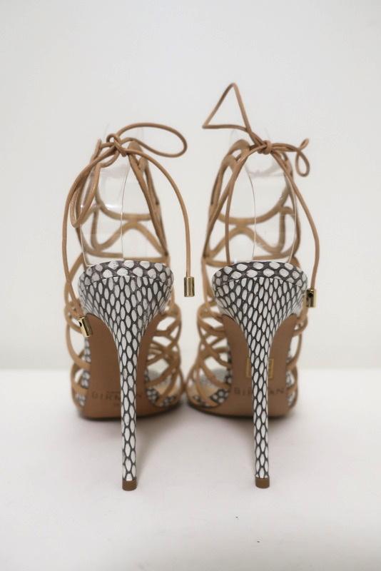 Alexandre Birman Melody Cage Sandals Nude Leather &amp; White Snakeskin Size 39 NEW - Celebrity Owned