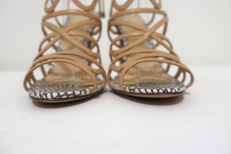 Alexandre Birman Melody Cage Sandals Nude Leather &amp; White Snakeskin Size 39 NEW - Celebrity Owned