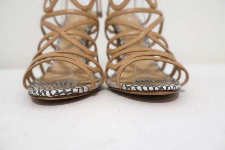 Alexandre Birman Melody Cage Sandals Nude Leather &amp; White Snakeskin Size 39 NEW - Celebrity Owned