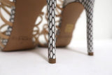 Alexandre Birman Melody Cage Sandals Nude Leather & White Snakeskin Size 39 NEW - Celebrity Owned