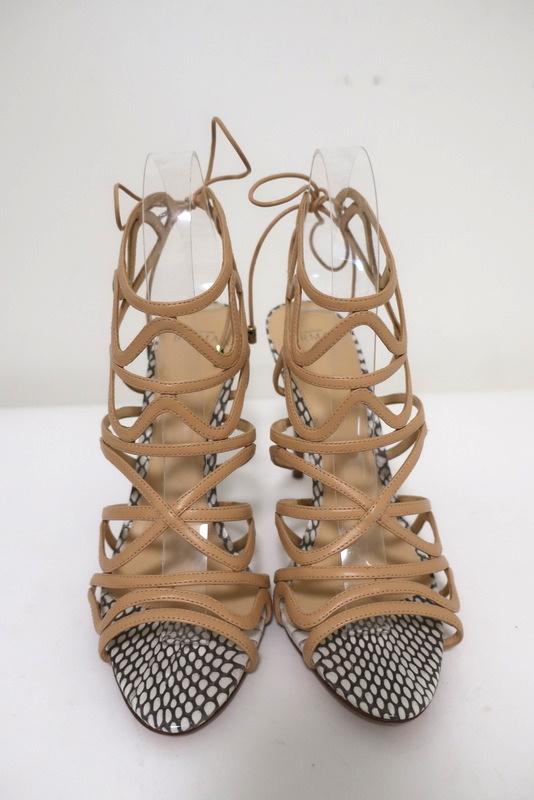 Alexandre Birman Melody Cage Sandals Nude Leather &amp; White Snakeskin Size 39 NEW - Celebrity Owned