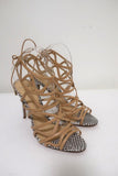 Alexandre Birman Melody Cage Sandals Nude Leather & White Snakeskin Size 39 NEW - Celebrity Owned