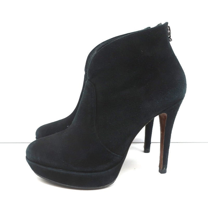 Alexandre Birman Platform Ankle Boots Black Suede Size 7 High Heel Booties - Celebrity Owned