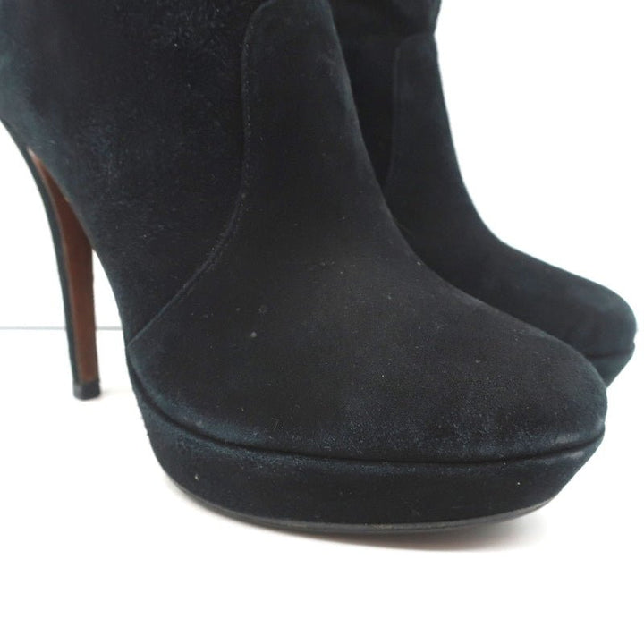 Alexandre Birman Platform Ankle Boots Black Suede Size 7 High Heel Booties - Celebrity Owned