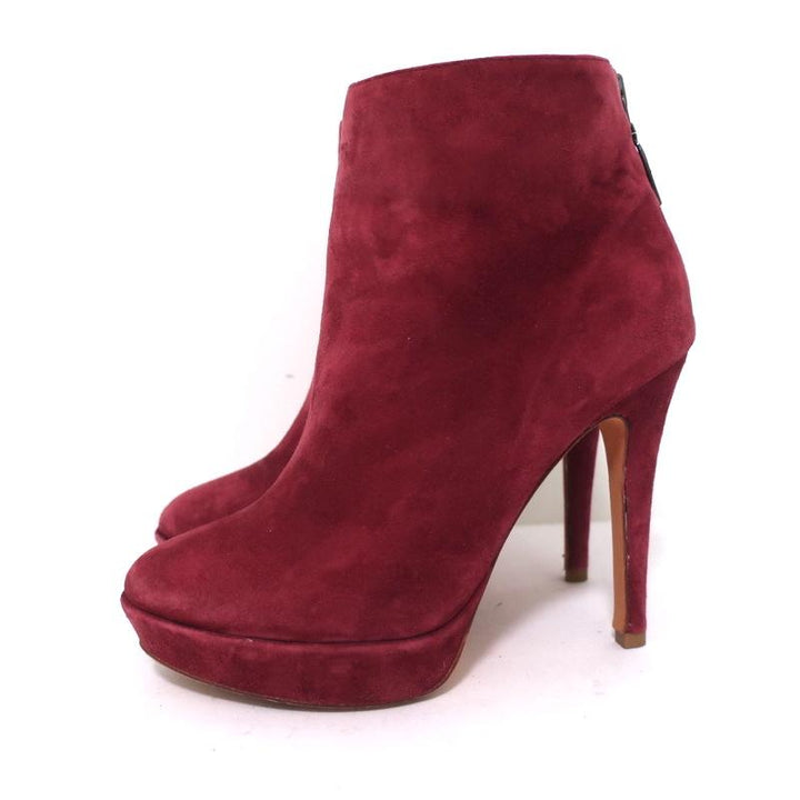 Alexandre Birman Platform Ankle Boots Red Suede Size 7 High Heel Booties - Celebrity Owned