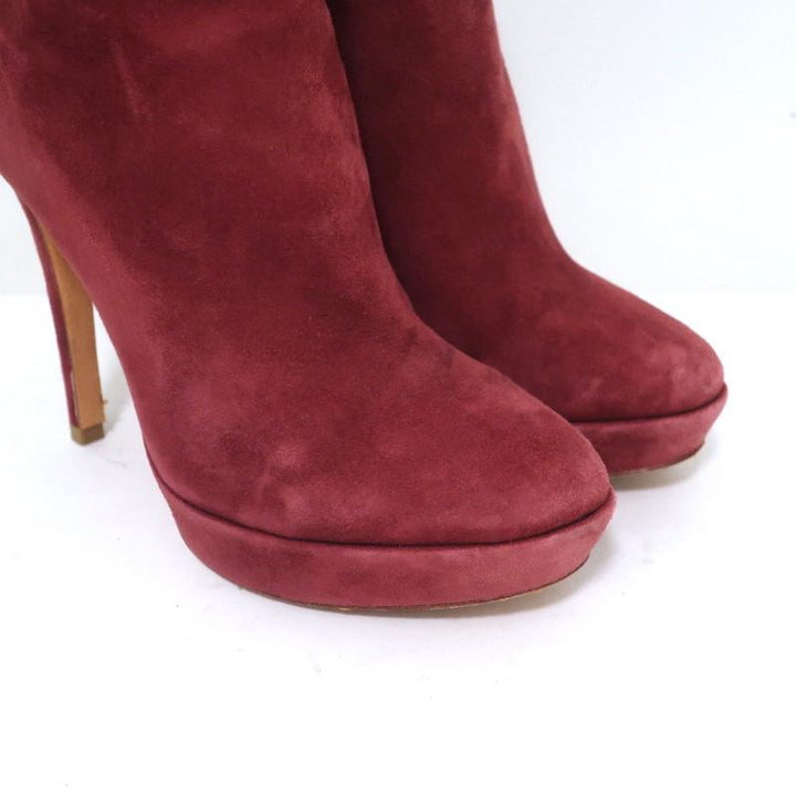 Alexandre Birman Platform Ankle Boots Red Suede Size 7 High Heel Booties - Celebrity Owned