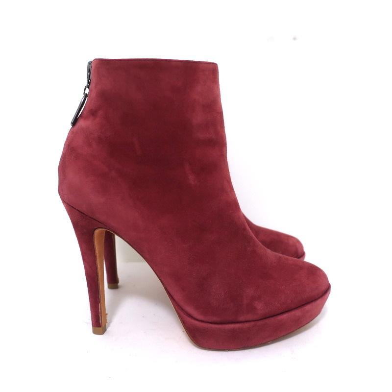 Alexandre Birman Platform Ankle Boots Red Suede Size 7 High Heel Booties - Celebrity Owned