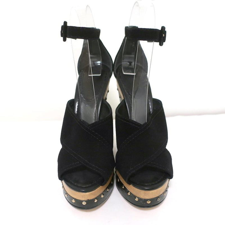 Alexandre Birman Platform Clog Sandals Peggy Black Suede &amp; Snakeskin Size 37 - Celebrity Owned