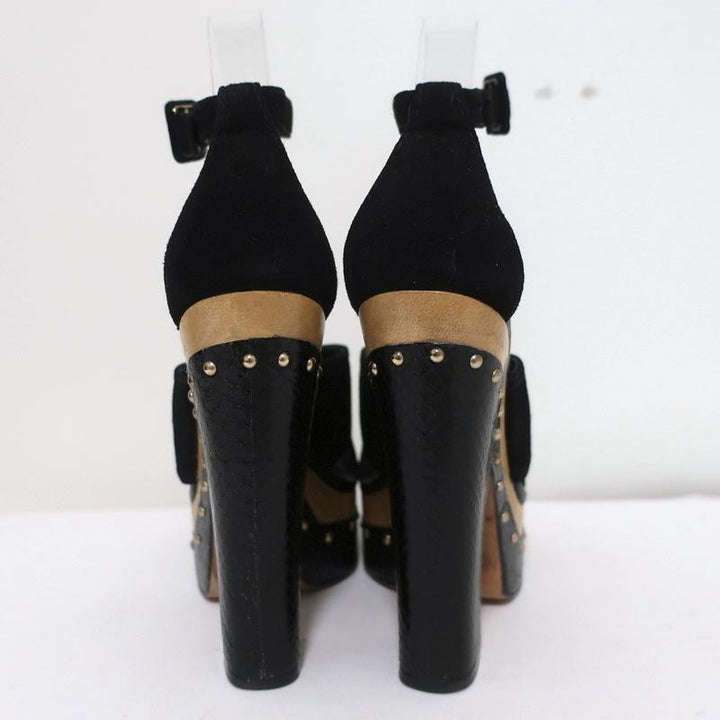 Alexandre Birman Platform Clog Sandals Peggy Black Suede &amp; Snakeskin Size 37 - Celebrity Owned
