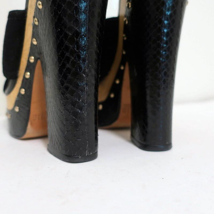 Alexandre Birman Platform Clog Sandals Peggy Black Suede &amp; Snakeskin Size 37 - Celebrity Owned