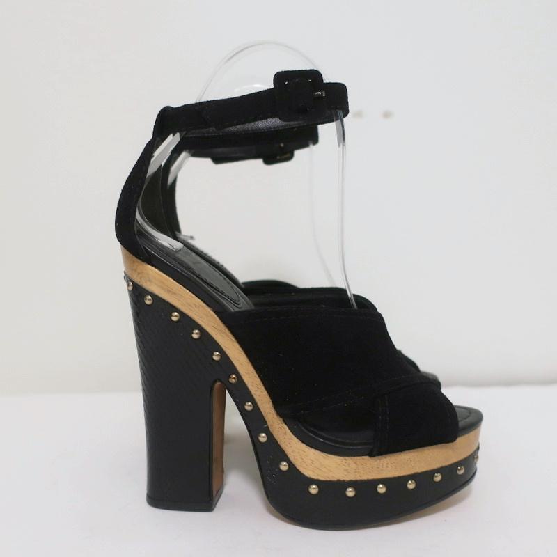Alexandre Birman Platform Clog Sandals Peggy Black Suede &amp; Snakeskin Size 37 - Celebrity Owned
